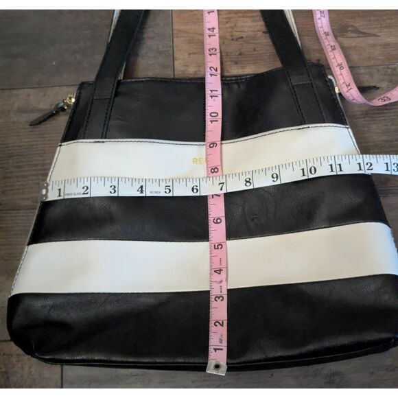 RELIC by FOSSIL Black White Stripe Handbag Classic Nautical Shoulder Tote - Picture 4 of 5